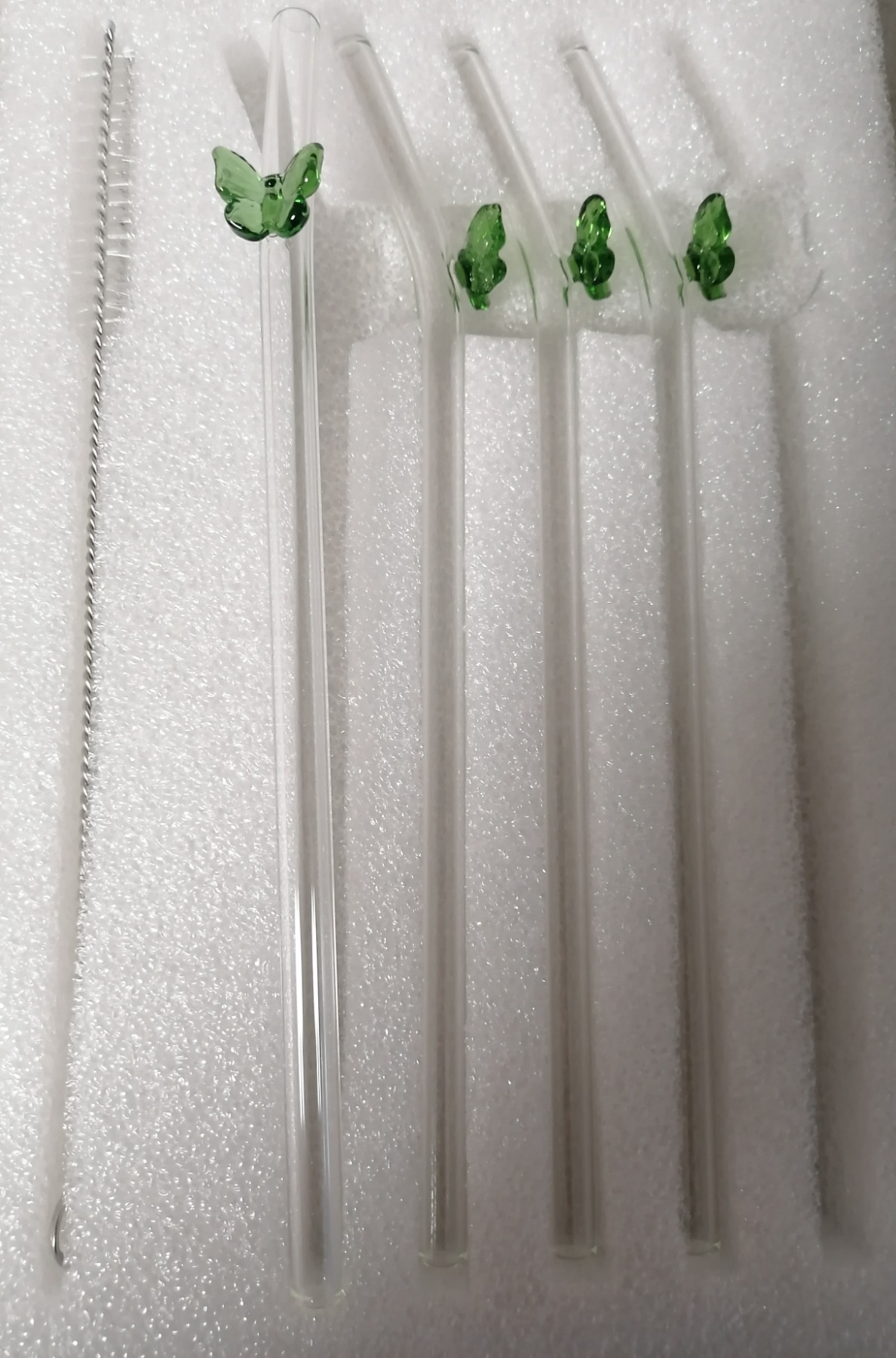 Strohhalme Trinkhalme aus Glas, Schmetterling, 4er Set, grün