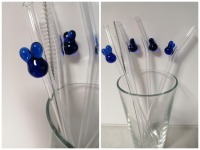 Strohhalme Trinkhalme aus Glas, Osterhase, 4er Set, blau