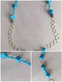 Perlenkette, türkis-silber 2
