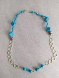 Perlenkette, türkis-silber
