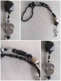 Y-Perlenkette, schwarz-silber, Scull 2