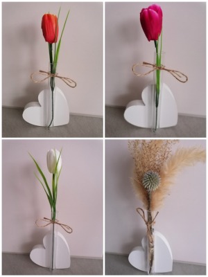 Holzherz Vase mit Blume - Holzherz Vase mit Blume