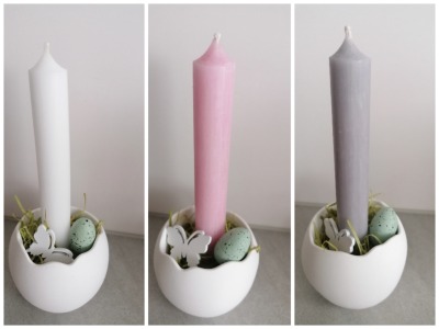 Kerzenständer mit Stabkerze Eierschale , aus Keraflott Raysin, Beton - Kerzenständer mit