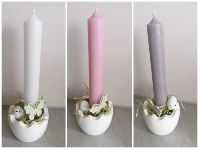 Kerzenständer mit Stabkerze Eierschale , aus Keraflott Raysin, Beton - Kerzenständer mit