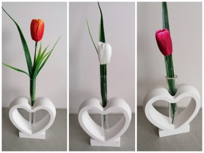 Herz mit Vase und Frühlingsblume Tulpe, aus Keraflott weiß - Herz mit Vase und Frühlingsblume