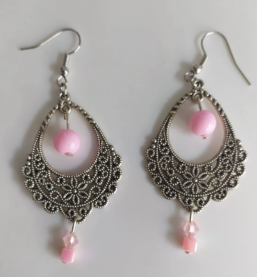 Ohrringe silberfarben rosa Perlen - Ohrringe silberfarben rosa Perlen