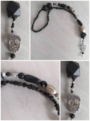 Y-Perlenkette schwarz-silber Scull - Y-Perlenkette schwarz-silber Scull