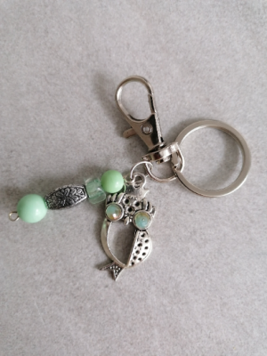 Schlüsselanhänger Eule, mit Perlen, Karabiner, Charm, silberfarben - Schlüsselanhänger Eule, mit