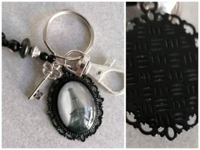 Schlüsselanhänger, mit Perlen, Karabiner, Charm und Amulett, schwarz - Schlüsselanhänger, mit
