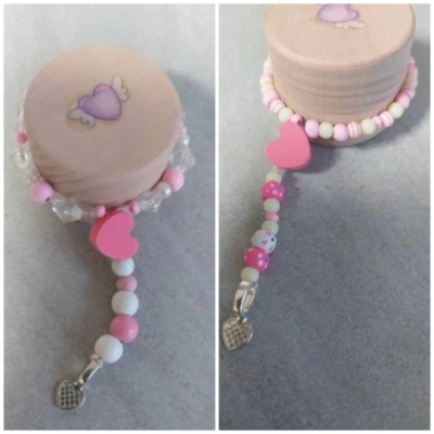 Zahndose Holzdose Schmuckdose mit Perlen rosa-weiß Herz - Zahndose Holzdose Schmuckdose mit Perlen