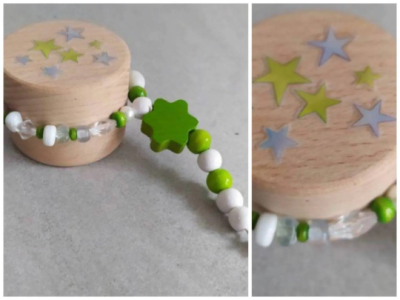 Zahndose Holzdose Schmuckdose mit Perlen Sterne grün-weiß - Zahndose Holzdose Schmuckdose mit
