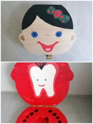 Zahndose für Mädchen, Holzdose, rot - Zahndose für Mädchen, Holzdose, rot