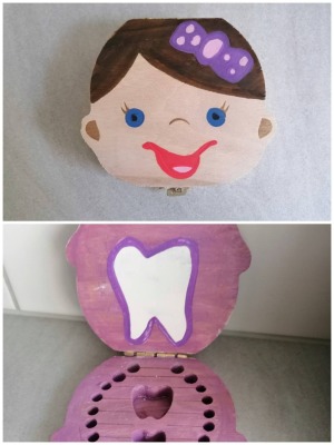 Zahndose für Mädchen Holzdose lila - Zahndose für Mädchen Holzdose lila