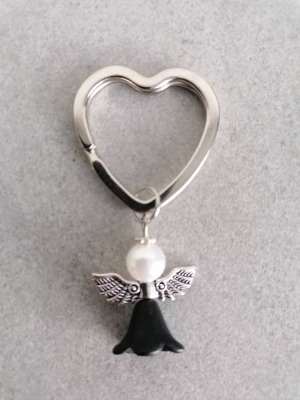 Schlüsselanhänger Engel, mit Perlen, Herz, silberfarben - Schlüsselanhänger Engel, mit Perlen,