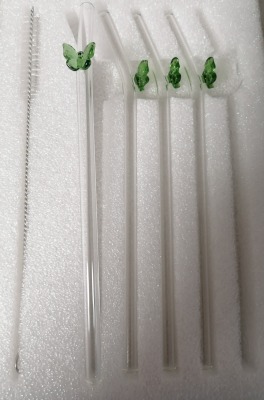 Strohhalme Trinkhalme aus Glas, Schmetterling, 4er Set, grün - Strohhalme Trinkhalme aus Glas,