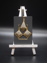 Upcycling Schmuckset Drachen / Quadrat Kette Ohrringe goldfarben Aluminium-/Messingfüllung