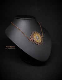 Upcycling Statementkette Collier Halskette bronzefarben Messing mit Collage aus Schrott 3