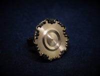 Upcycling Statementkette Set Collier Halskette Ring bronzefarben gold mit Messingschrott 6