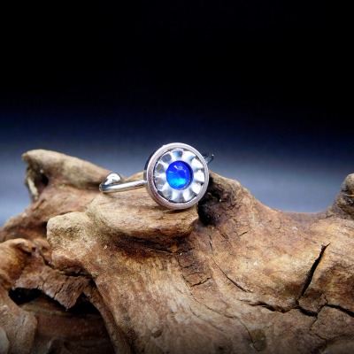 Edelstahlring silberfarben blau mit einfacher Schrottfüllung - Ring Colourful Mind blau