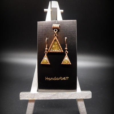 Upcycling Schmuckset Dreieck Kette Ohrringe kupferfarben Messingfüllung - Set Copper Triangle Brass