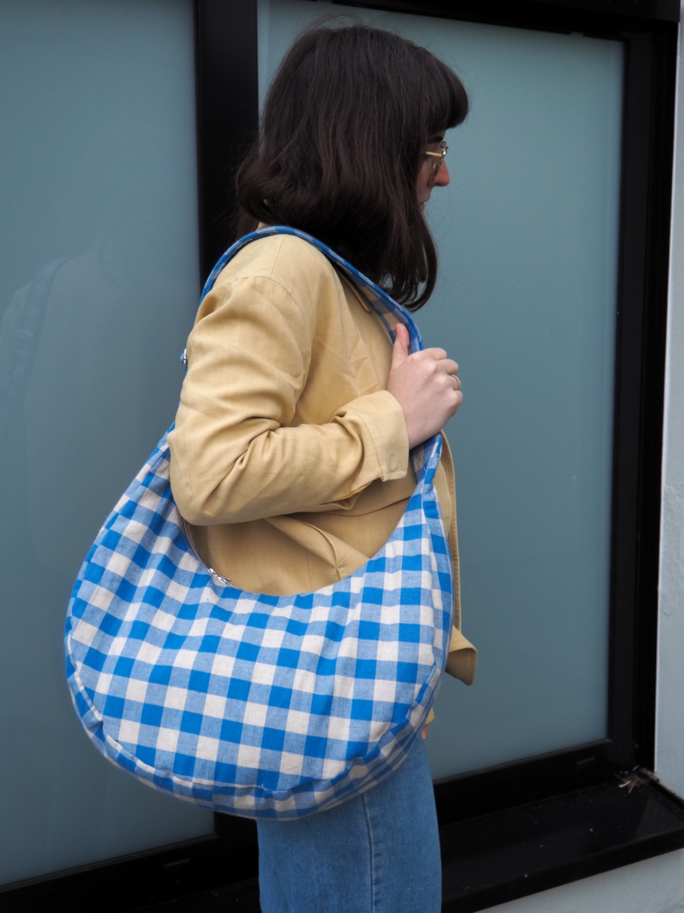 Busybag Leinen, Gingham hellblau 2