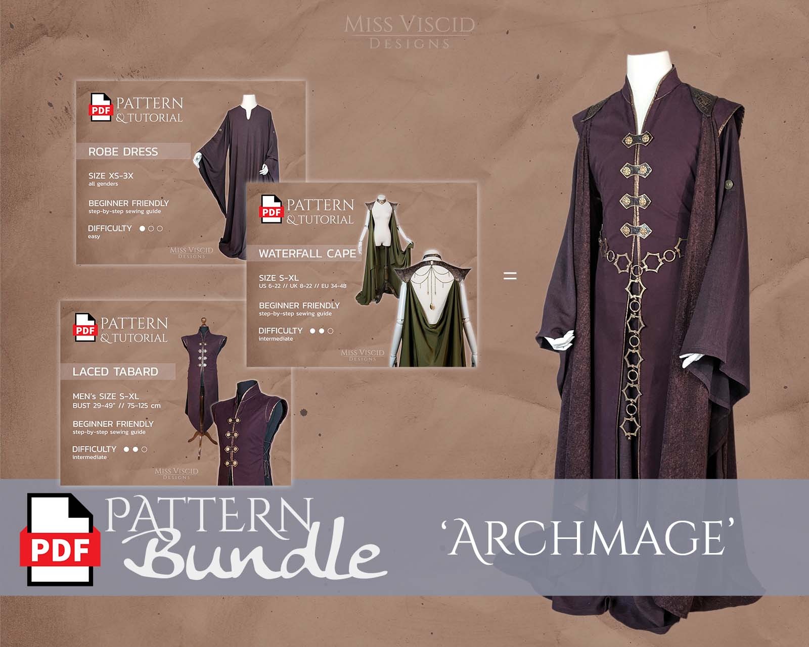 Mens PDF pattern bundle Archmage - 3 download patterns with sewing guides 3