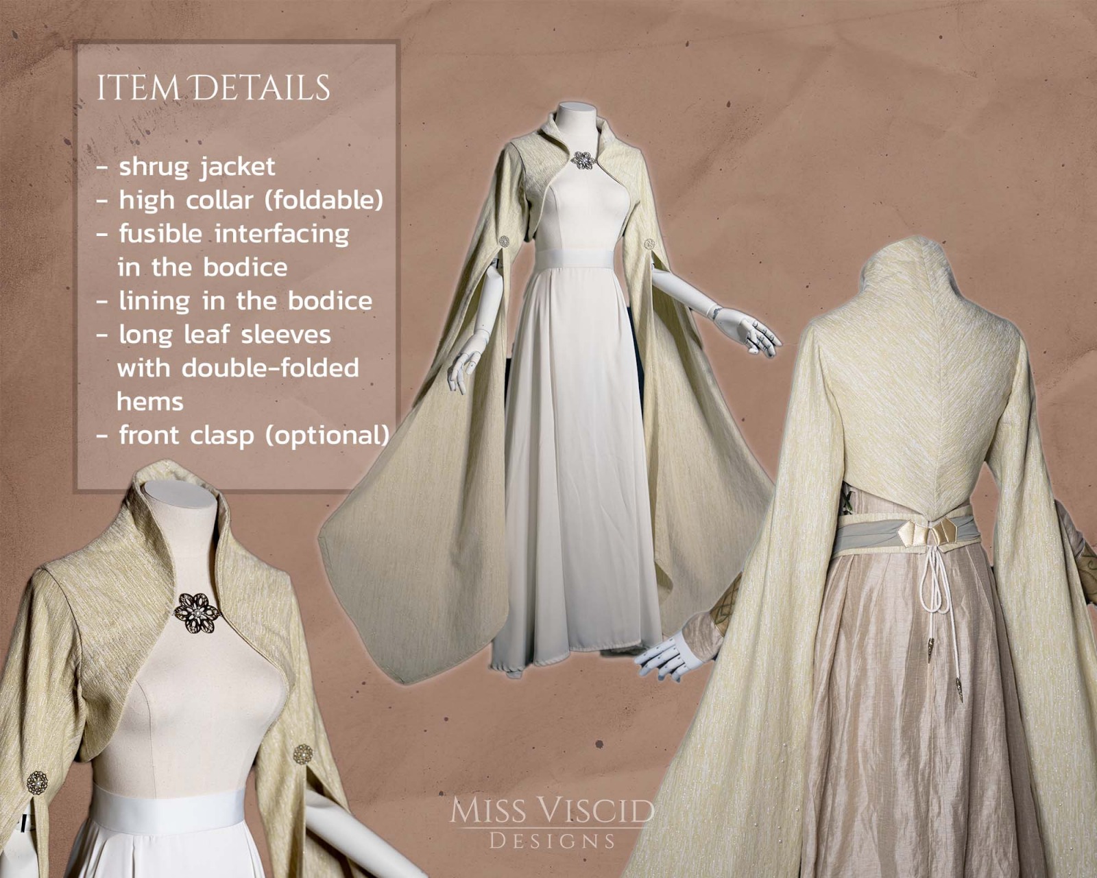 Bolero Jacket for elven wedding dress - PDF Pattern file for home printers + print shops 2