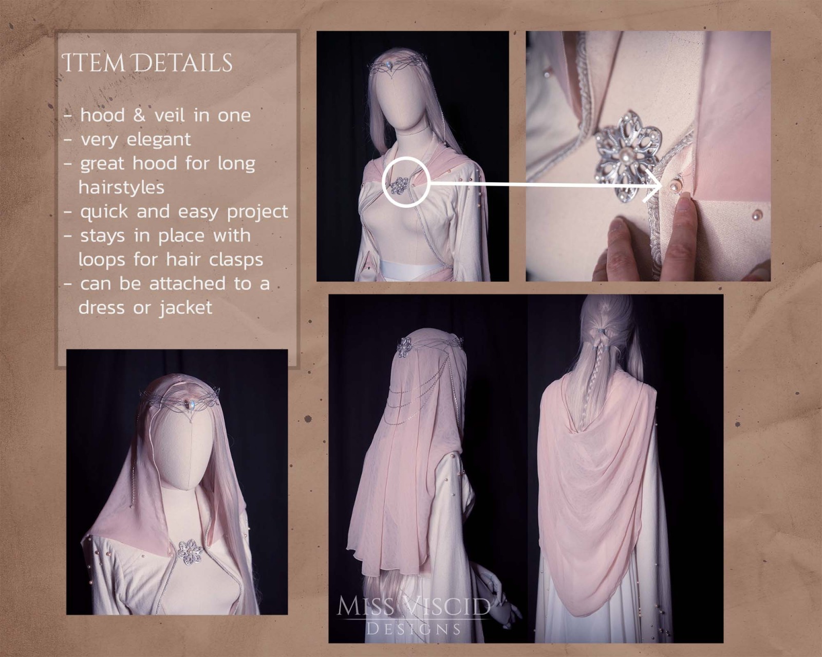 Bridal Veil Hood for wedding gowns - download pattern with sewing guide 2