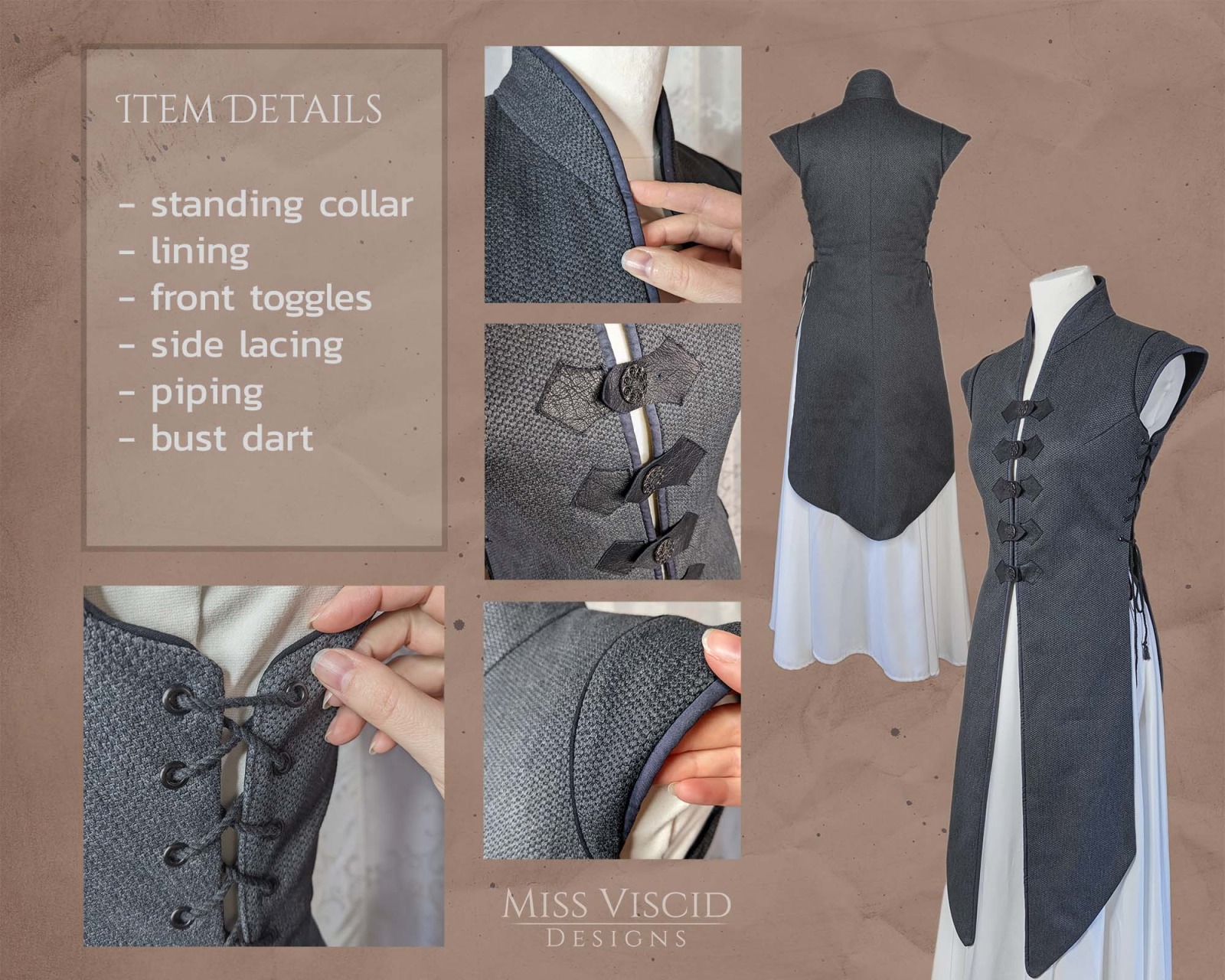Womans Tabard Vest with high collar - digital pattern with sewing guide 2