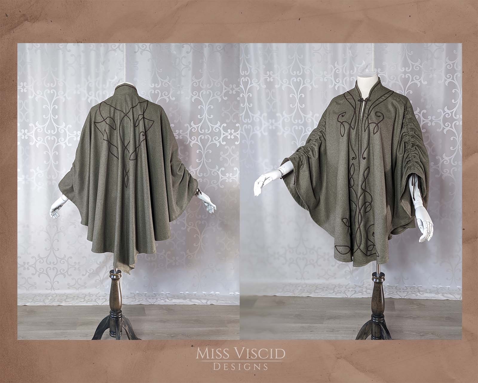 Cape Cloak with ruffled sleeves and high collar - PDF pattern with sewing guide 2