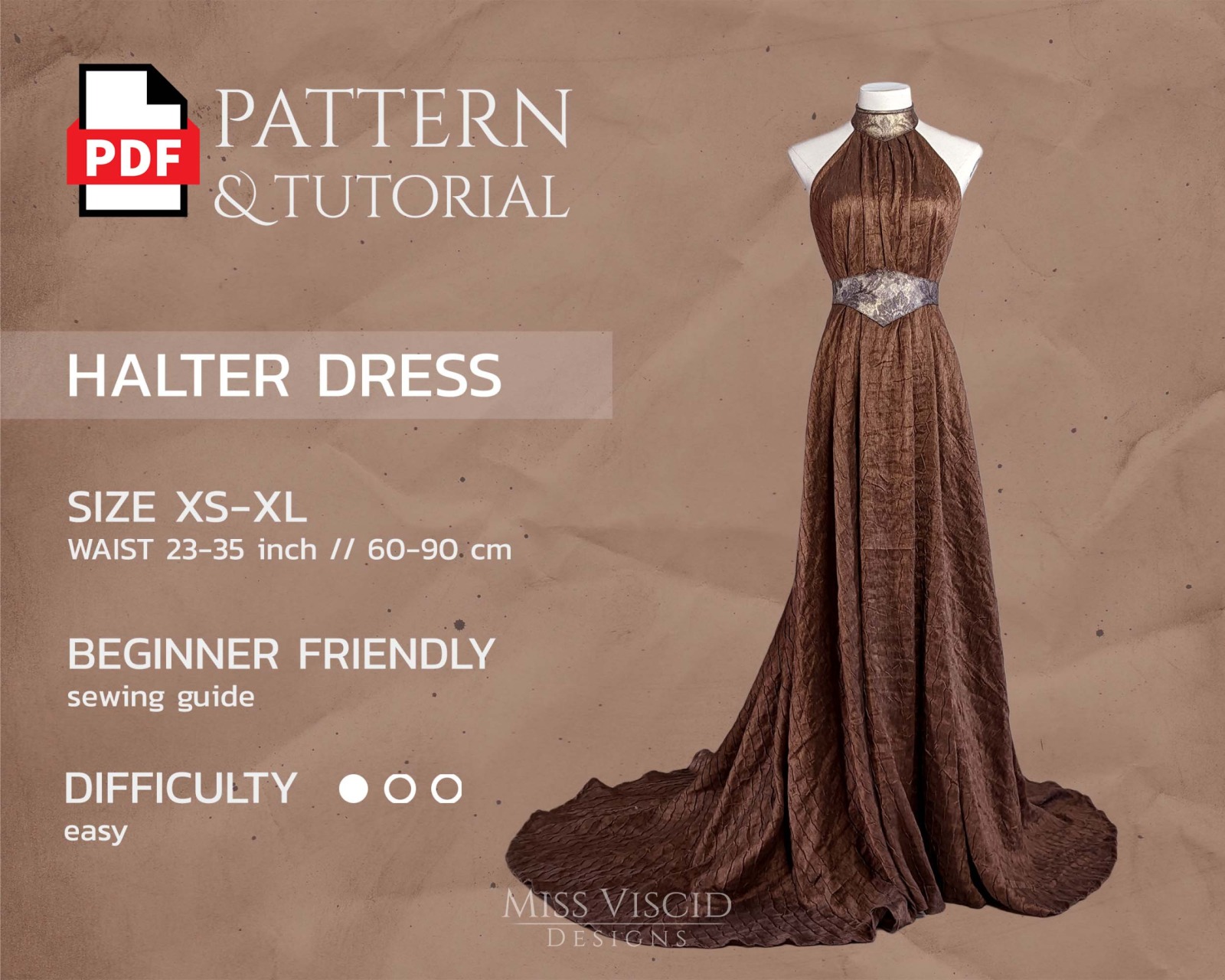 Halter Dress - Download Pattern - with neckholder long train and waistbelt