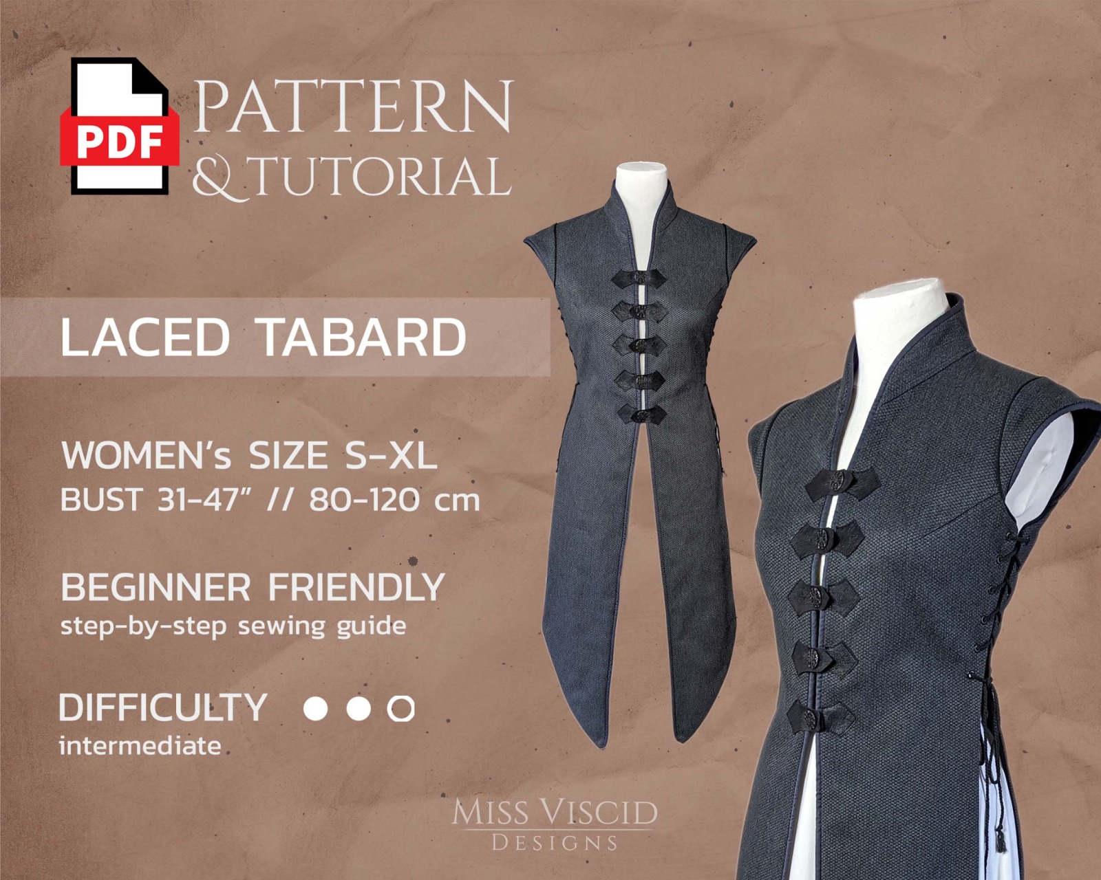 Womans Tabard Vest with high collar - digital pattern with sewing guide