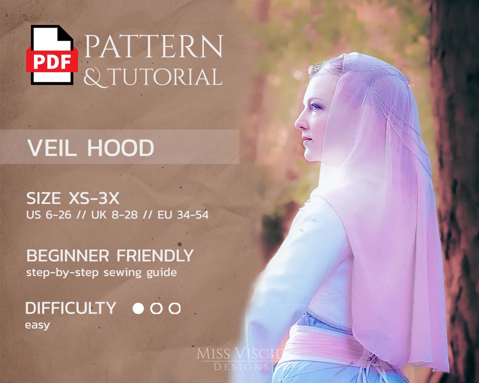 Bridal Veil Hood for wedding gowns - download pattern with sewing guide