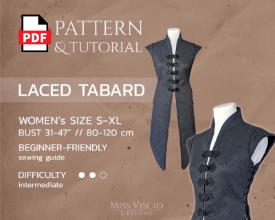 Womans Tabard Vest with high collar - digital pattern with sewing guide - Elegant medieval fantasy