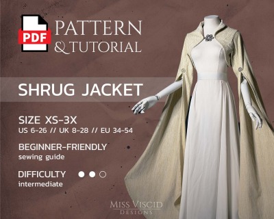 Bolero Jacket for elven wedding dress - PDF Pattern file for home printers print shops - Versatile