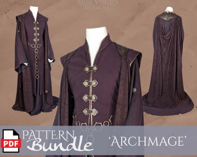 Mens PDF pattern bundle Archmage - 3 download patterns with sewing guides - Elegant mens gown in