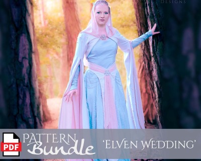 ELVEN WEDDING - PDF pattern bundle for fantasy bridal gown - Sew a lovely setmade of dress, hip