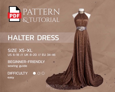 Halter Dress - Download Pattern - with neckholder long train and waistbelt - Perfect dress for