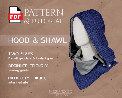 Cowl with hood - PDF home print sewing pattern with beginners guide - Cozy neckwarmer with