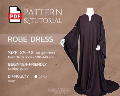 Robe Dress with trumpet sleeves and optional train - A versatile robe for sewing-beginners