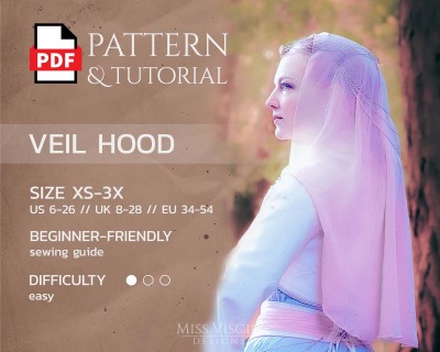 Bridal Veil Hood for wedding gowns - download pattern with sewing guide - The elegant veil and hood