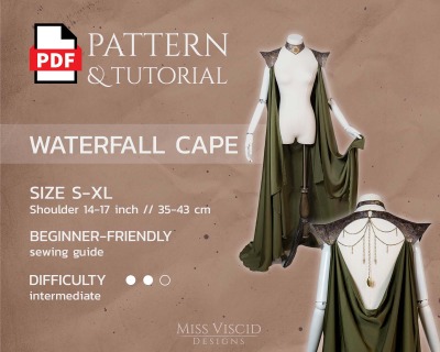 Cape with waterfall back for fantasy costumes - PDF pattern for download - Draped cape with pointy s