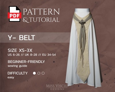 Y-Belt for fantasy gowns sizes S-3X - pdf pattern with tutorial - elegant hip belt for robes and d