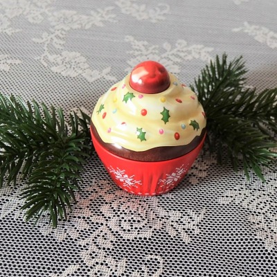 Cupe Cake mit Weihnachtsmotiv, klein, rot-bunt - Weihnachtsdosen