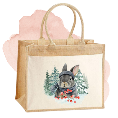 Jutetasche in klein oder groß - Motiv: WinterBunny