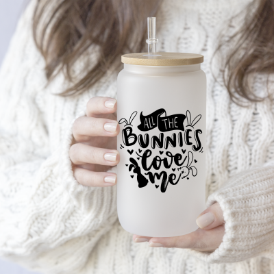 CoffeeBunGlass - frosted - Motiv: Bunnies love me