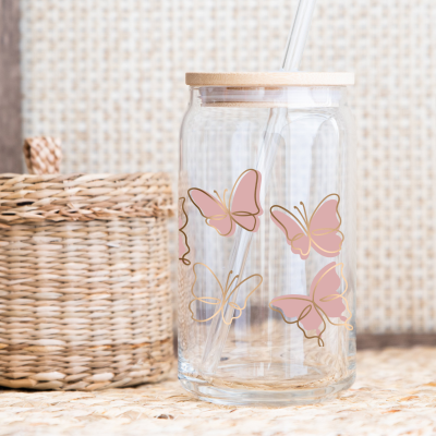 CoffeeGlas - klarglas - Motiv: Butterfly