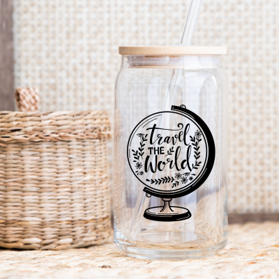 CoffeeGlas - klarglas - Motiv: traveltheworld