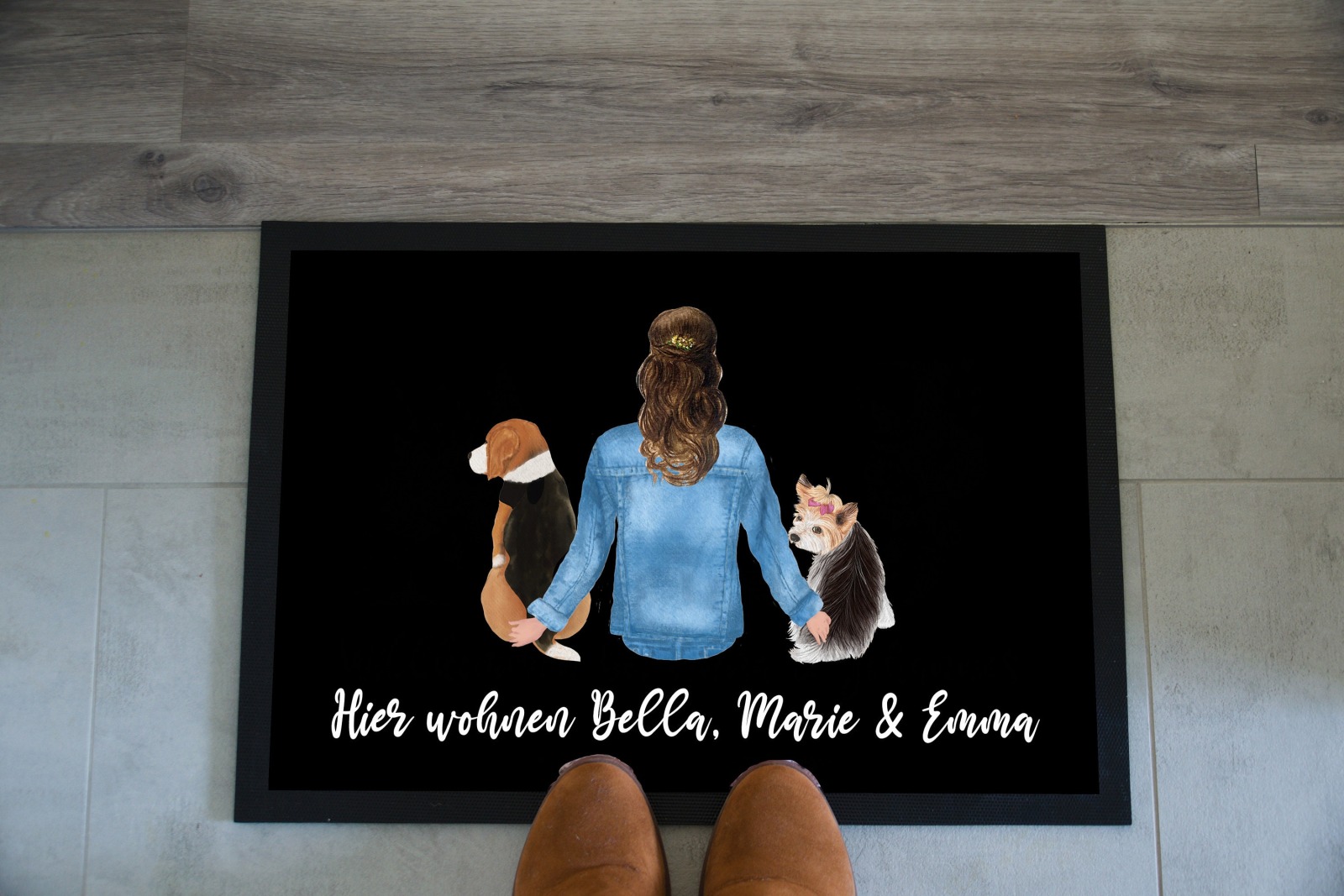 Personalisierte Fußmatte, Fussmatte für Paare / Singles mit Hund bedruckt  & Namen - Einzugsgeschenk, Geschenk beste Freundin, Zuhause mit Hund, Online Shop