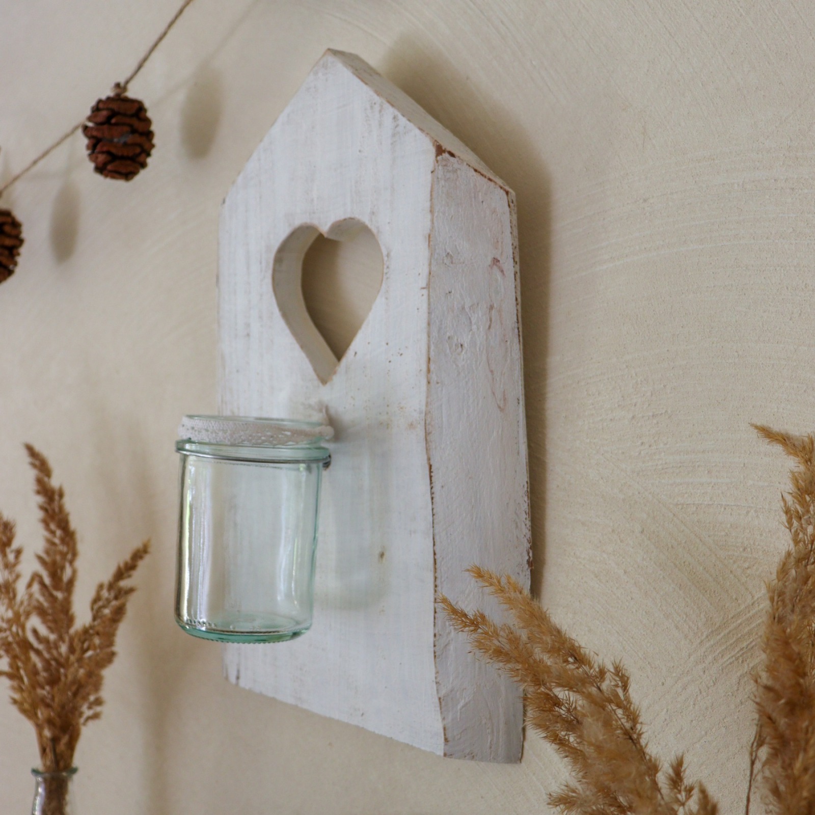 Shabby Chic Holz - Wandkerzenhalter HAUS weiß 7